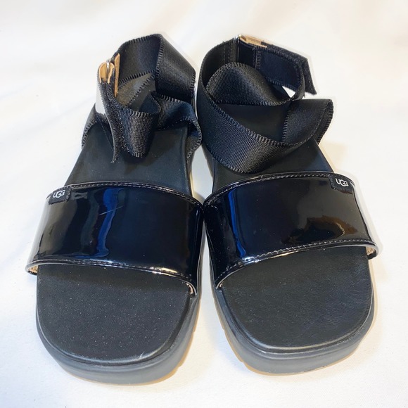 UGG Black Patent Leather Platform Slingback Sandals Womens 10 Retro - Picture 5 of 9